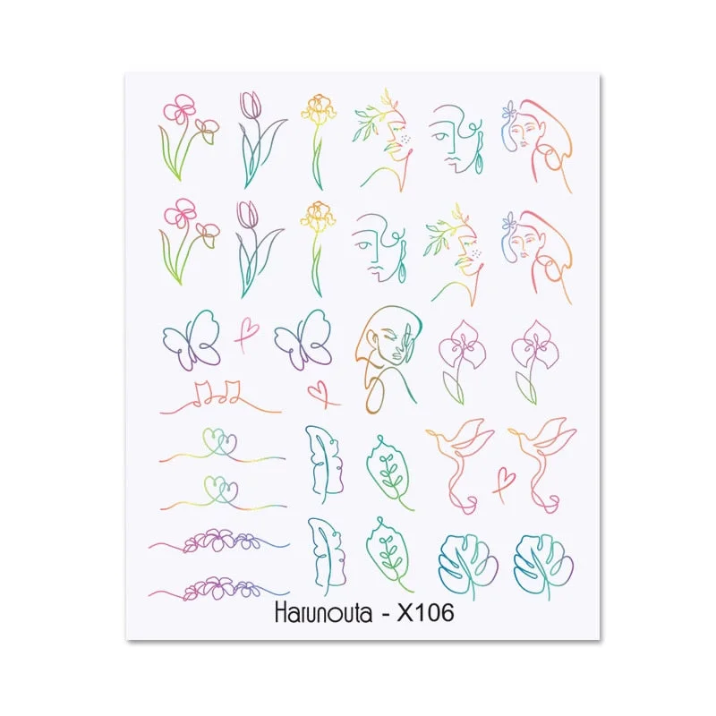 Harunouta Water Decals Ink Blooming Flower Leaves Transfer Nail Stickers Butterfly Love Heart Design Slider Watermark Decoration-Nail Inspo