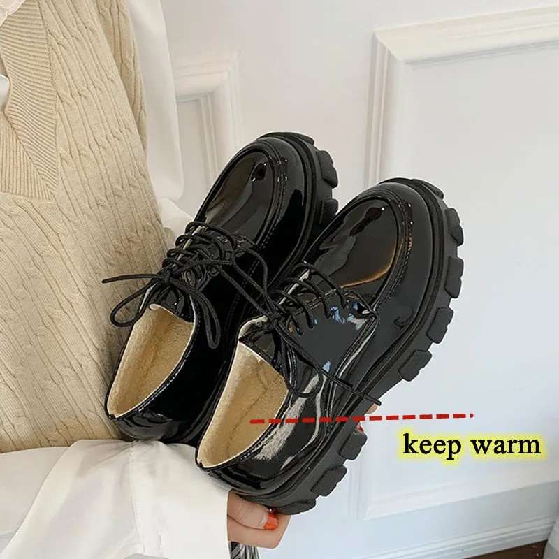 2021 Women Boots Platform Shoes Keep Warm Short Plush Female Thick Heel White Punk Ankle Boots Autumn Winter Zapatillas De Mujer