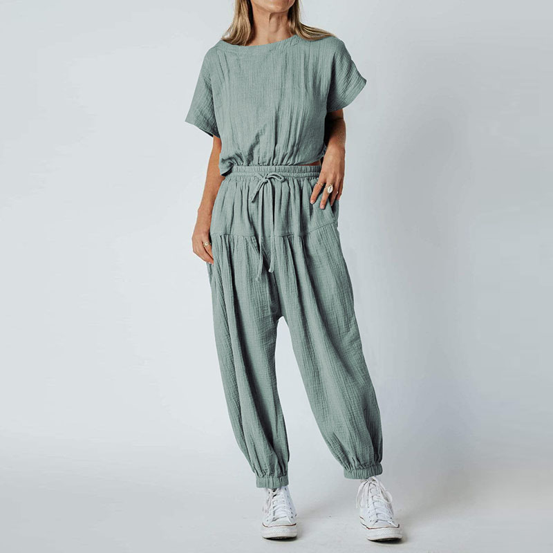 Pleated Loose Button Slit Jumpsuit-coollova:luchamp