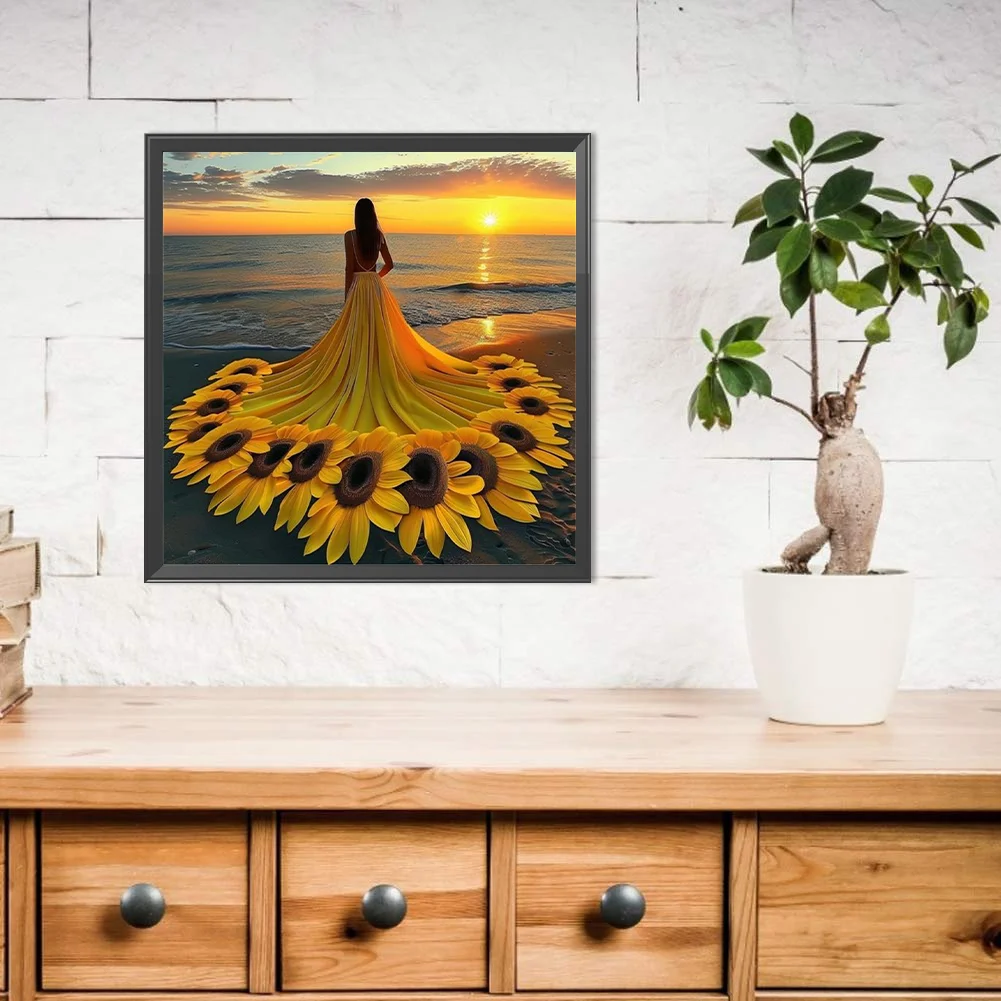 Diamond Painting - Full Round Drill - Sunflower Skirt Girl(Canvas|40*40cm)