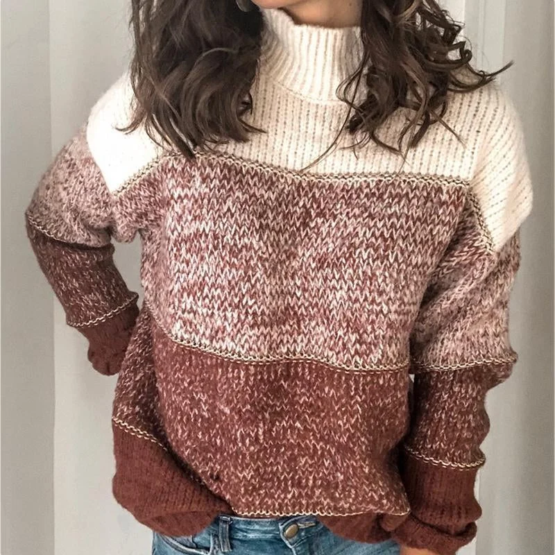 Casual Turtleneck  Stitching Pullover | EGEMISS