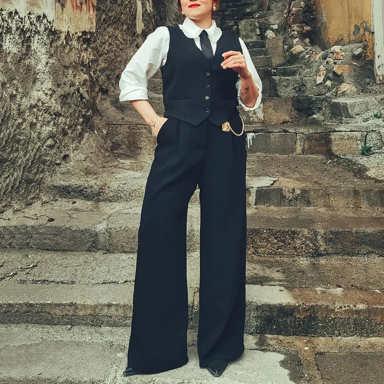 Ladies Retro Elegant Vest Pant Suit