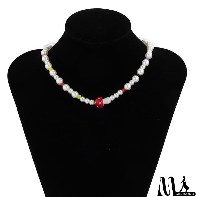 MidiSono - Coloured Handmade Beaded Mushroom Necklace For Women