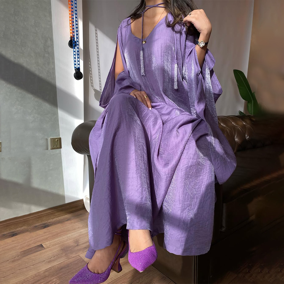 Women's Middle Eastern Solid Color V-neck Simple Jalabiya