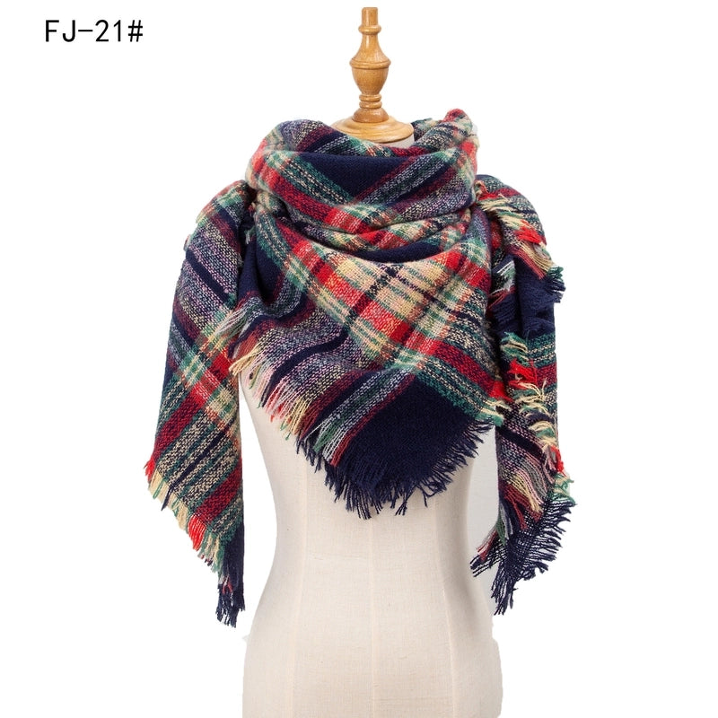 Hot Factory Direct Supply Autumn And Winter New Thickened Warm Circle Yarn Bristle Plaid Square Scarf For Women