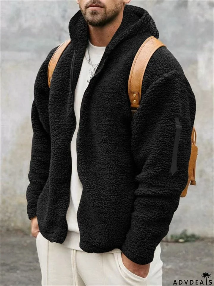 Men's Fashion Cozy Zip Up Plush Hooded Outerwear