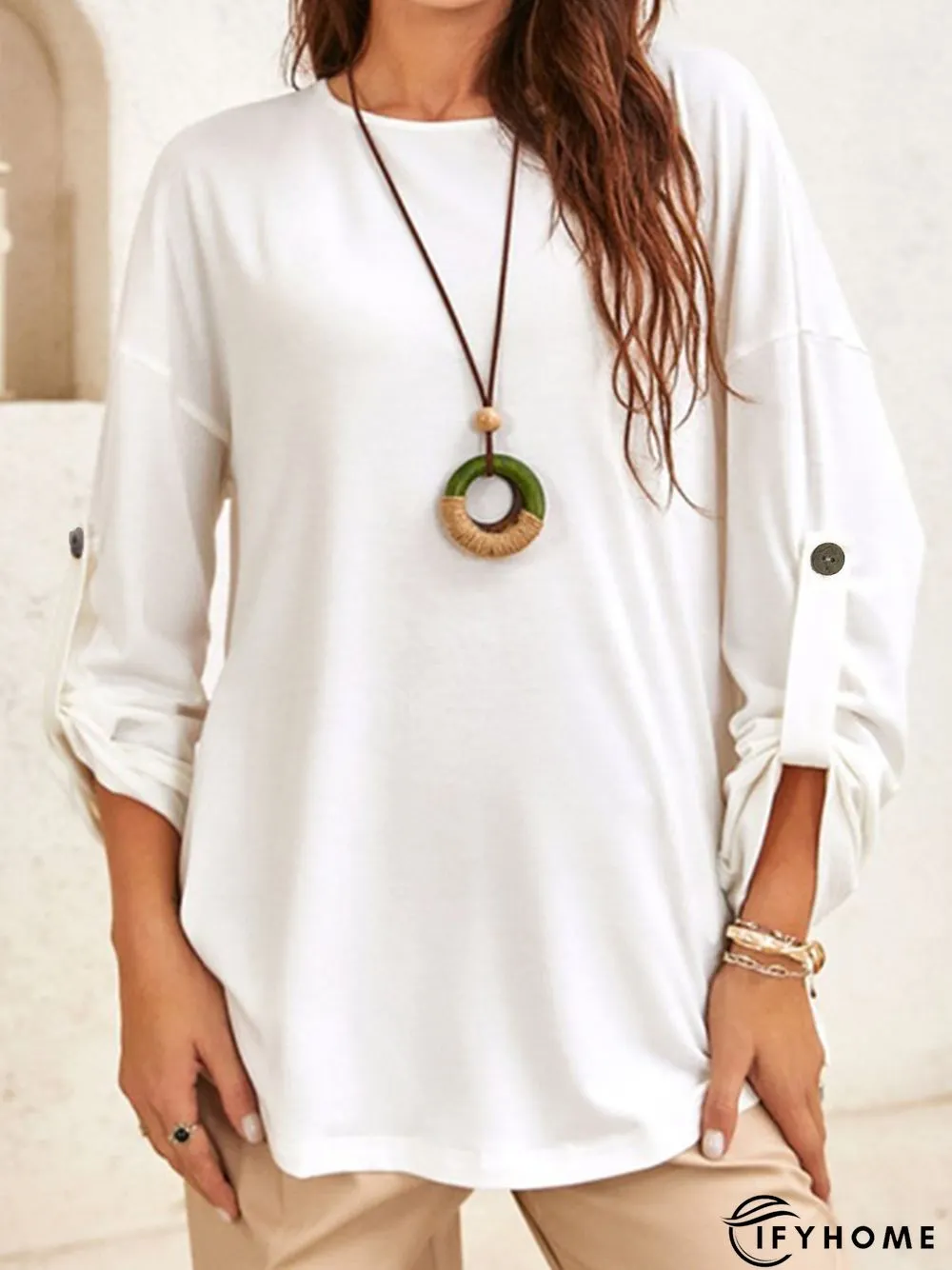 Basic Plain Long Sleeve Crew Neck Casual Tunic T-shirt | IFYHOME