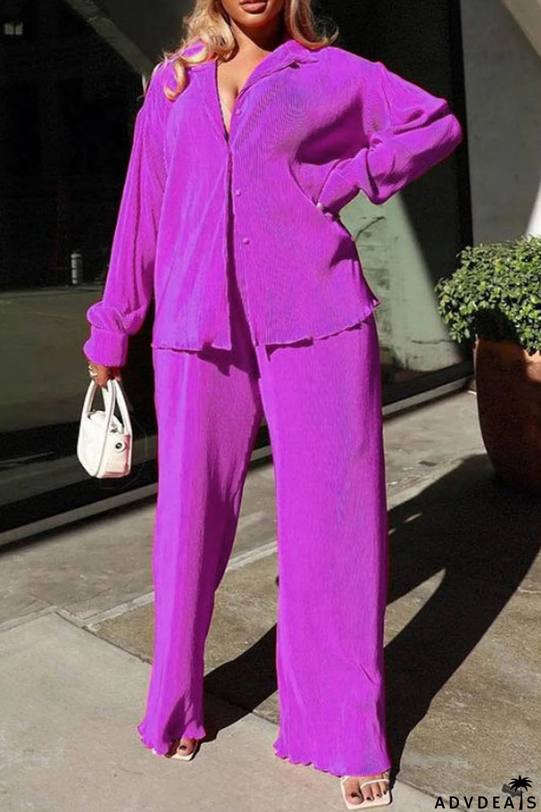 Pleated Shirt Long Pants Suits