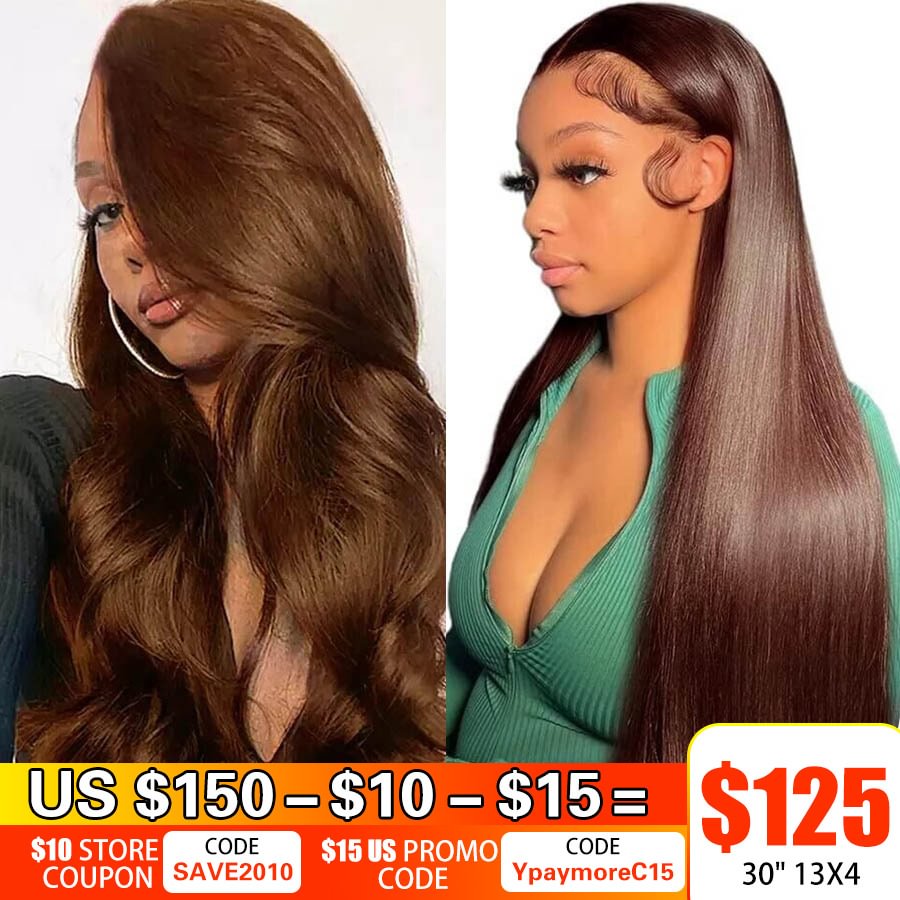 30 Inch Chocolate Brown Straight Lace Front Wig 13x4 HD Transparent Lace Frontal Wig Preplucked Colored Human Hair Wigs Remy US Mall Lifes
