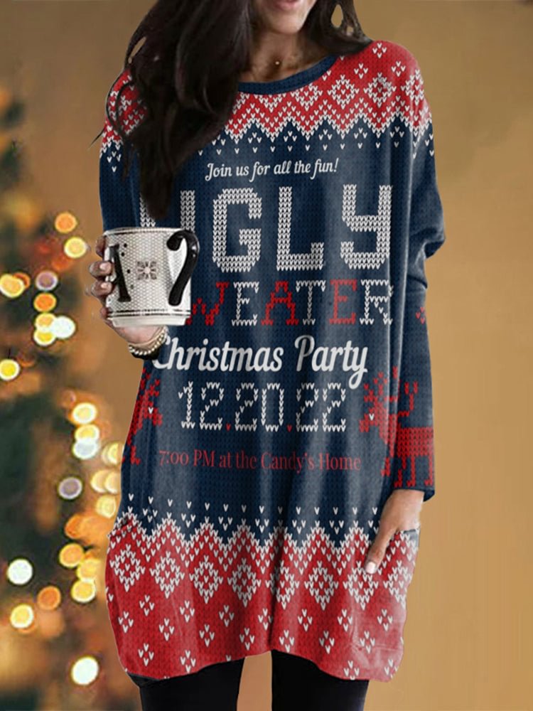 Christmas Contrast Sweater Print Tunic
