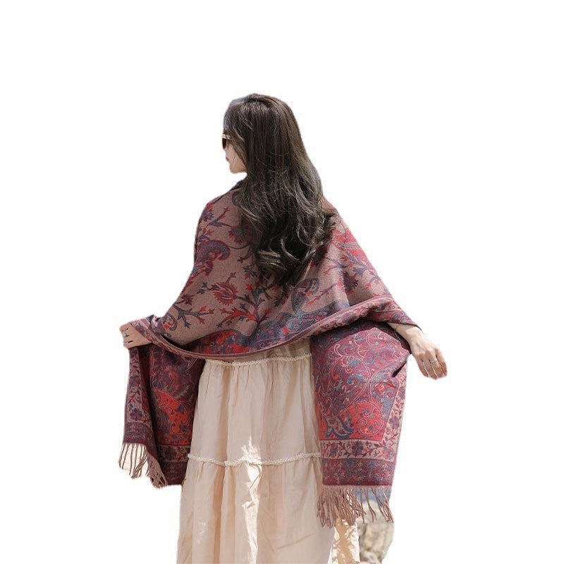 Yunnan Lijiang Tourism New Shawl Ethnic Style Scarf Women’s Retro Cape Thickened Cashmere Scarf