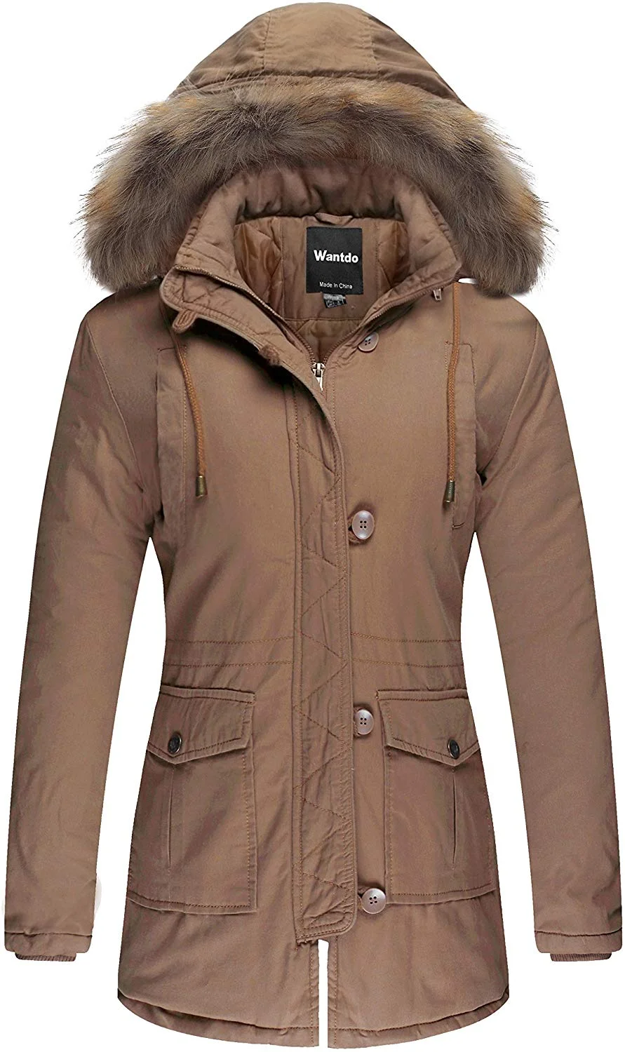 Women's Cotton Thicken Padded Parka Winter Jacket Removable Fur Hood Coat