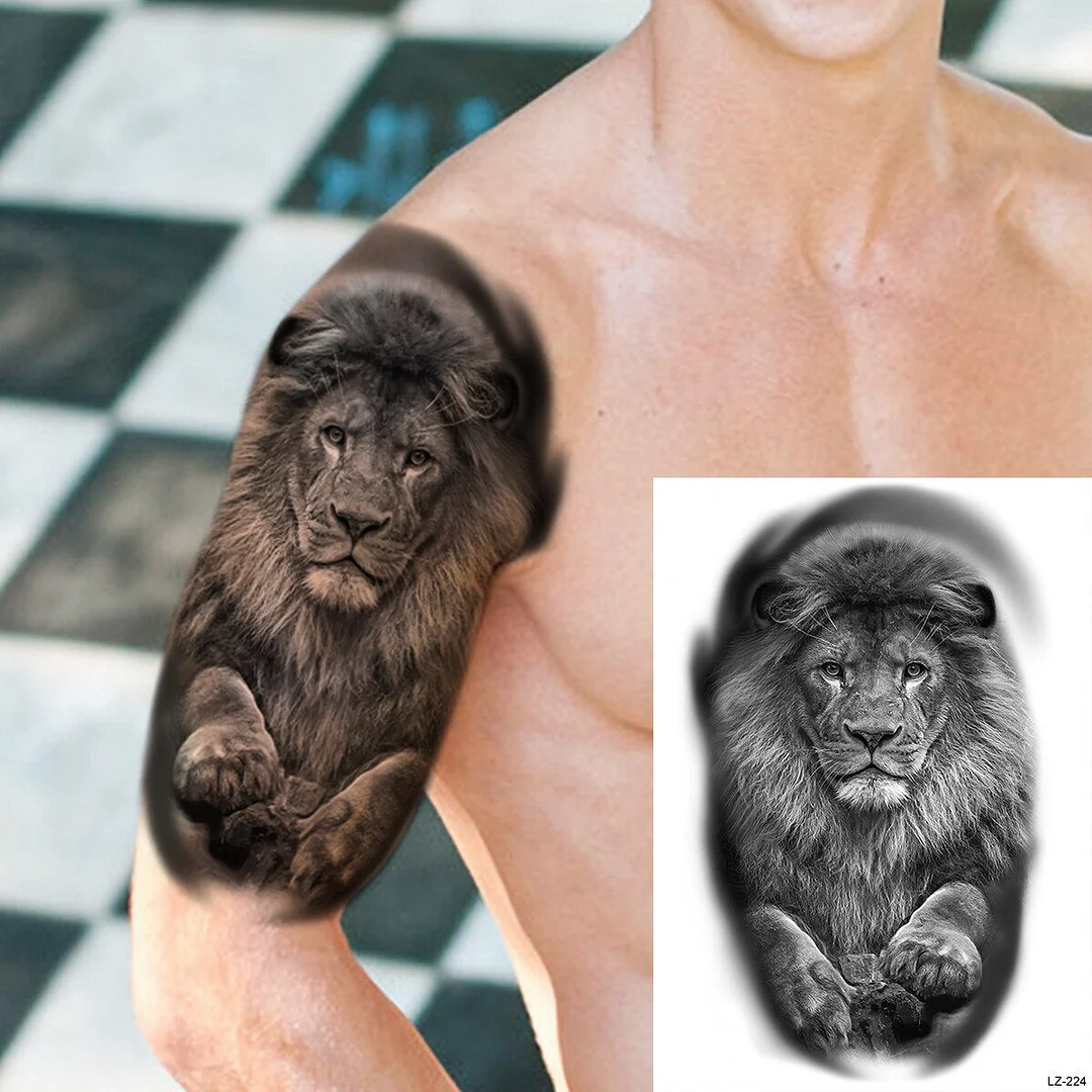 Big Black Bull Totem Arm Temporary Tattoos For Men Adult Tiger Anchor Realistic Fake Tattoo Sticker Body Art Tatoo Armband