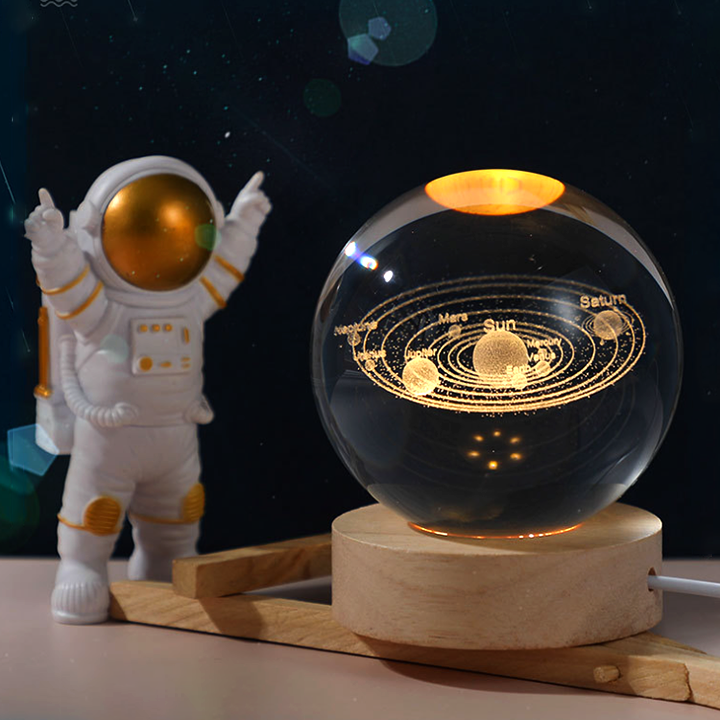 3D Crystal Ball Night Light - Laser Carved Holographic Galaxy