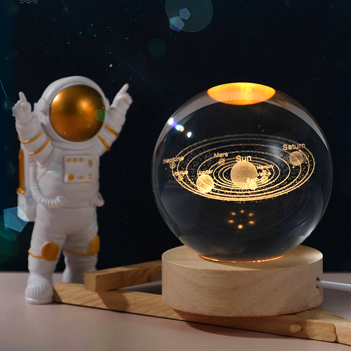 3D Crystal Ball Night Light - Laser Carved Holographic Galaxy Planet Model  Projection LED Lamp