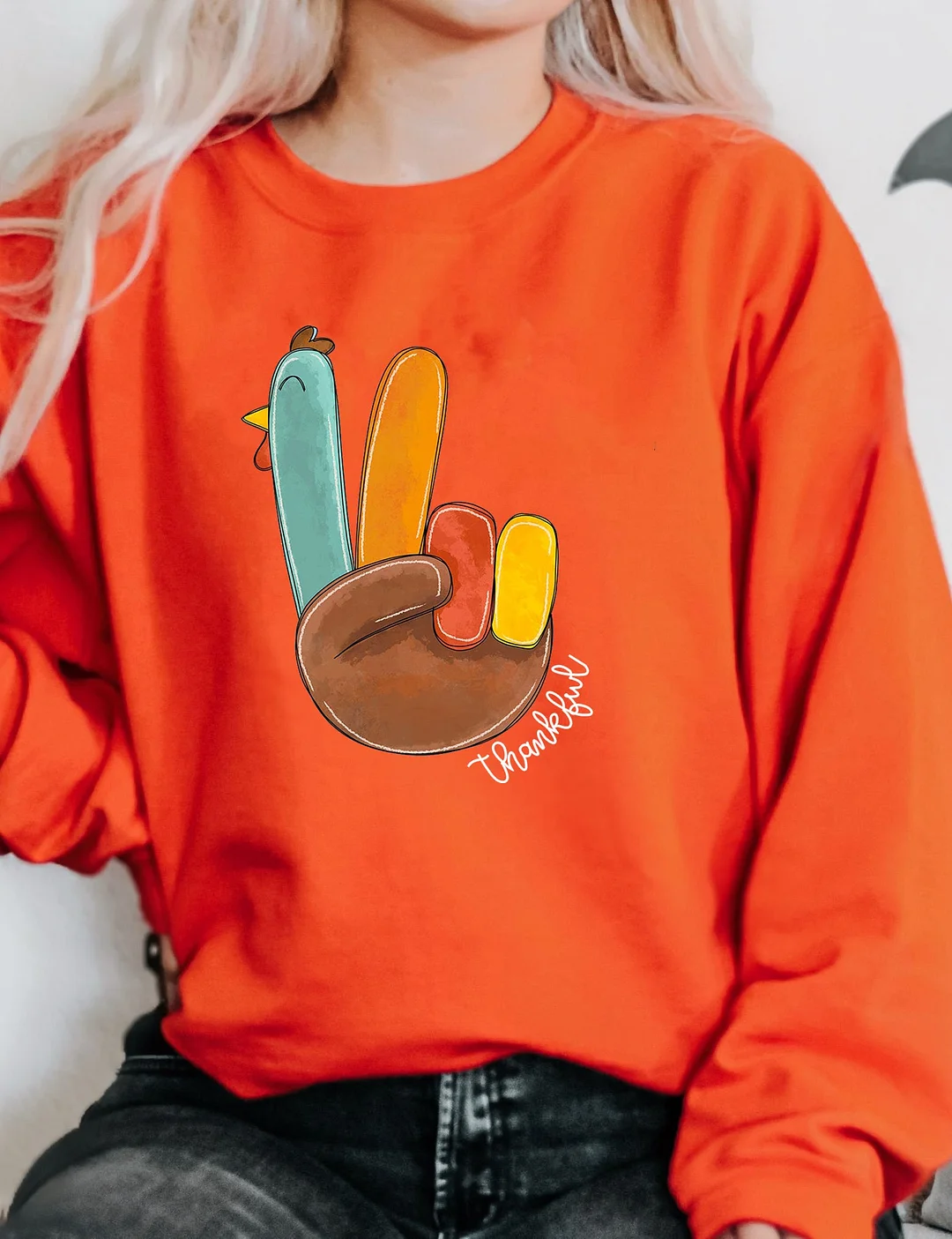 Peace Sign Turkey Thankful Sweatshirt