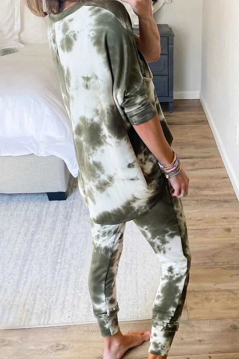 Tie Dye Drawstring Waist Two Pieces Sets
