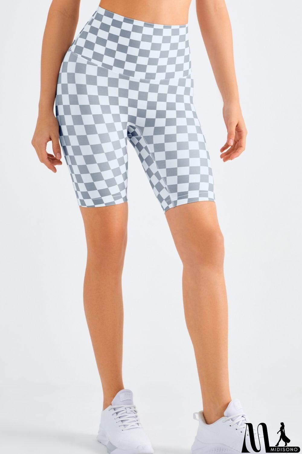 MidiSono - Checkered Wide Waistband Biker Shorts