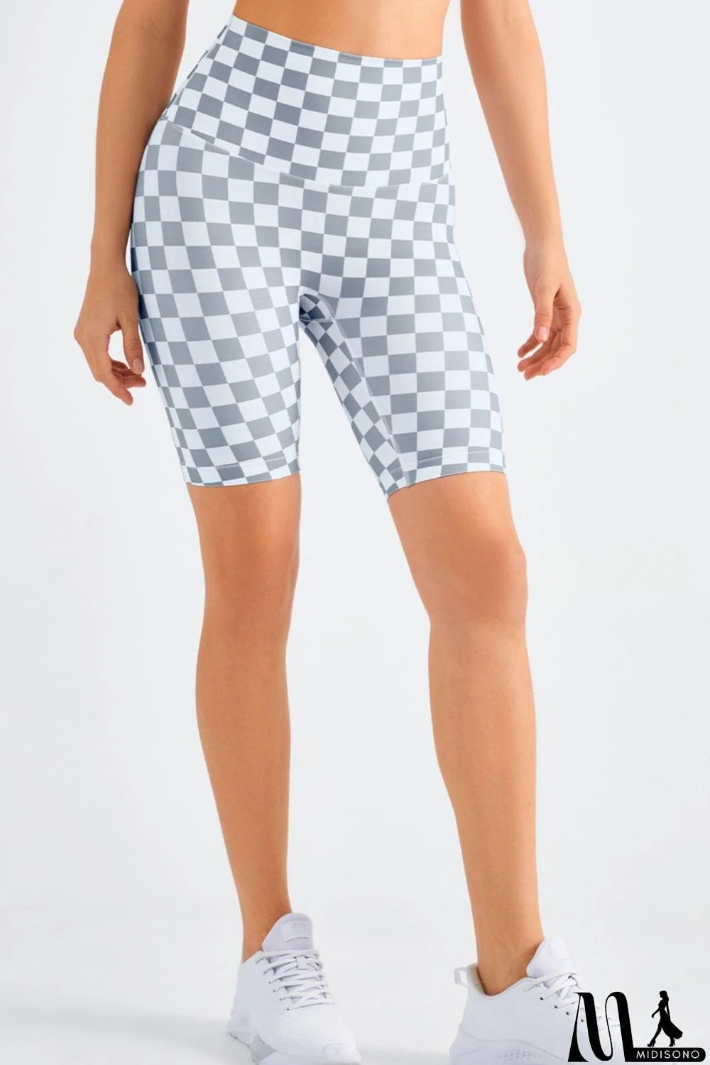 MidiSono - Checkered Wide Waistband Biker Shorts