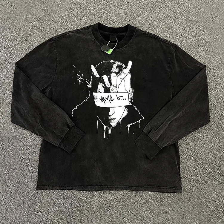 Men's Vintage Eminem Graphic Washed Long Sleeve T-Shirt