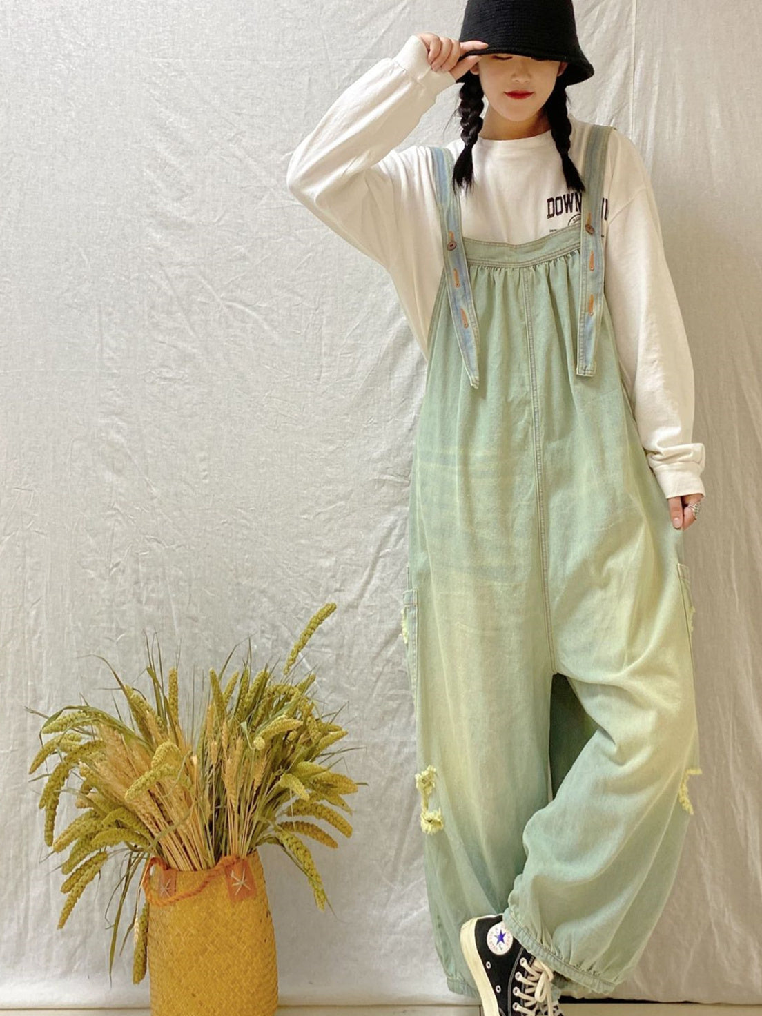 Women's Loose Hole Sleeveless Casual Retro Wide-leg Workwear Denim Overalls Jumpsuit