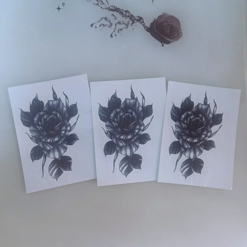 Hand Back Finger Dark Waterproof Temporary Tattoo on Hand Black White Rose Cross Spider Web Fake Tattoo Mandala Tattoo Stickers