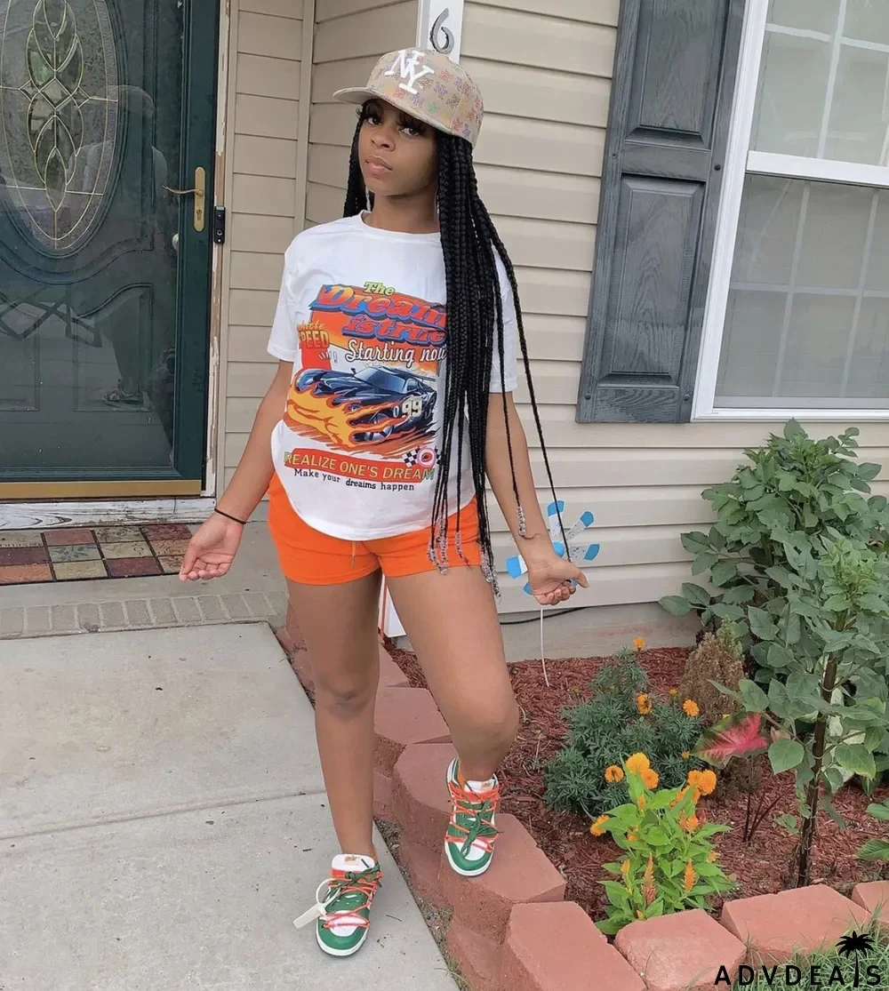 Plus Size Women Summer Casual Print Top And Pocket Shorts Two Piece