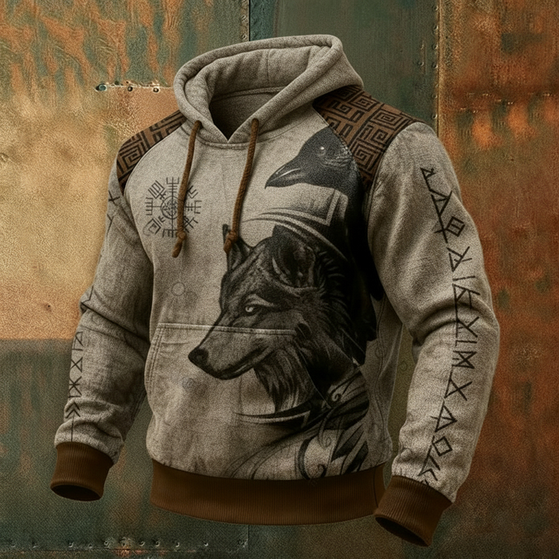 Men's Celtic Viking Vegvisir Wolf Inspired Art Warm Hoodie elevenforest