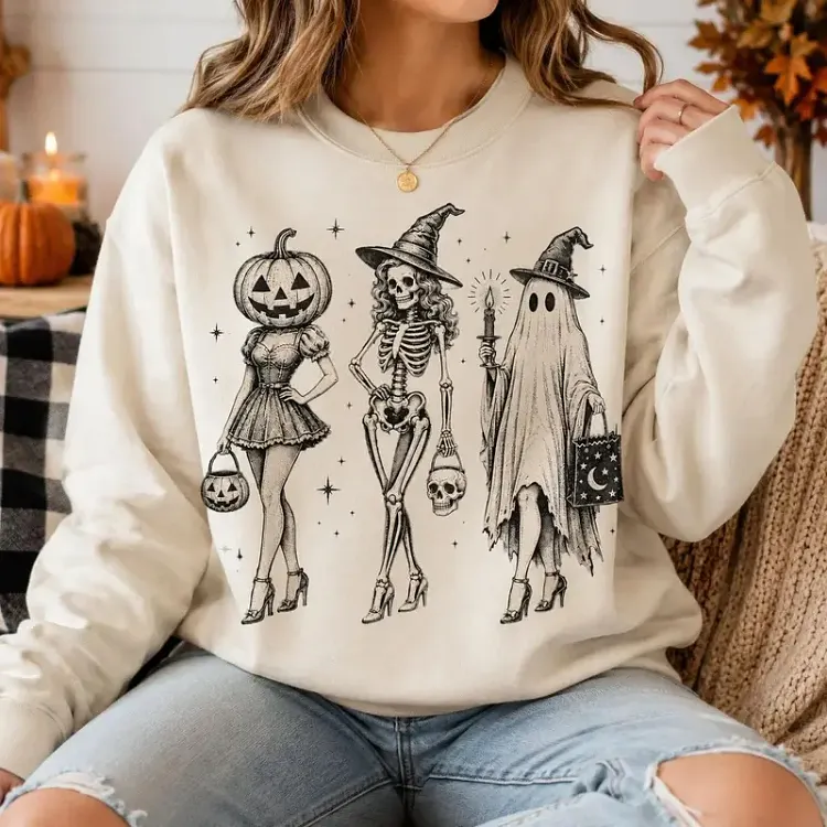 Retro Halloween Spooky Girl Squad Graphic Tshirt, Sweatshirt, Hoodie Cute Autumn Top for Women