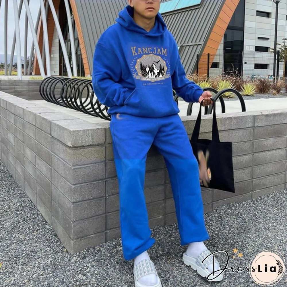 Vintage Unisex Mountains Print Oversized Hoodie