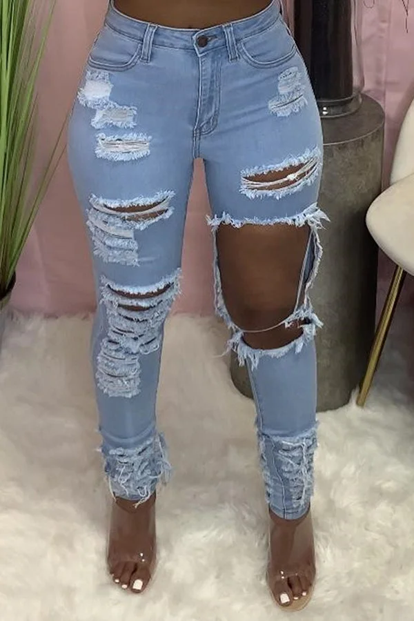 Fashionable Ripped Slim Fit Stretch Jeans