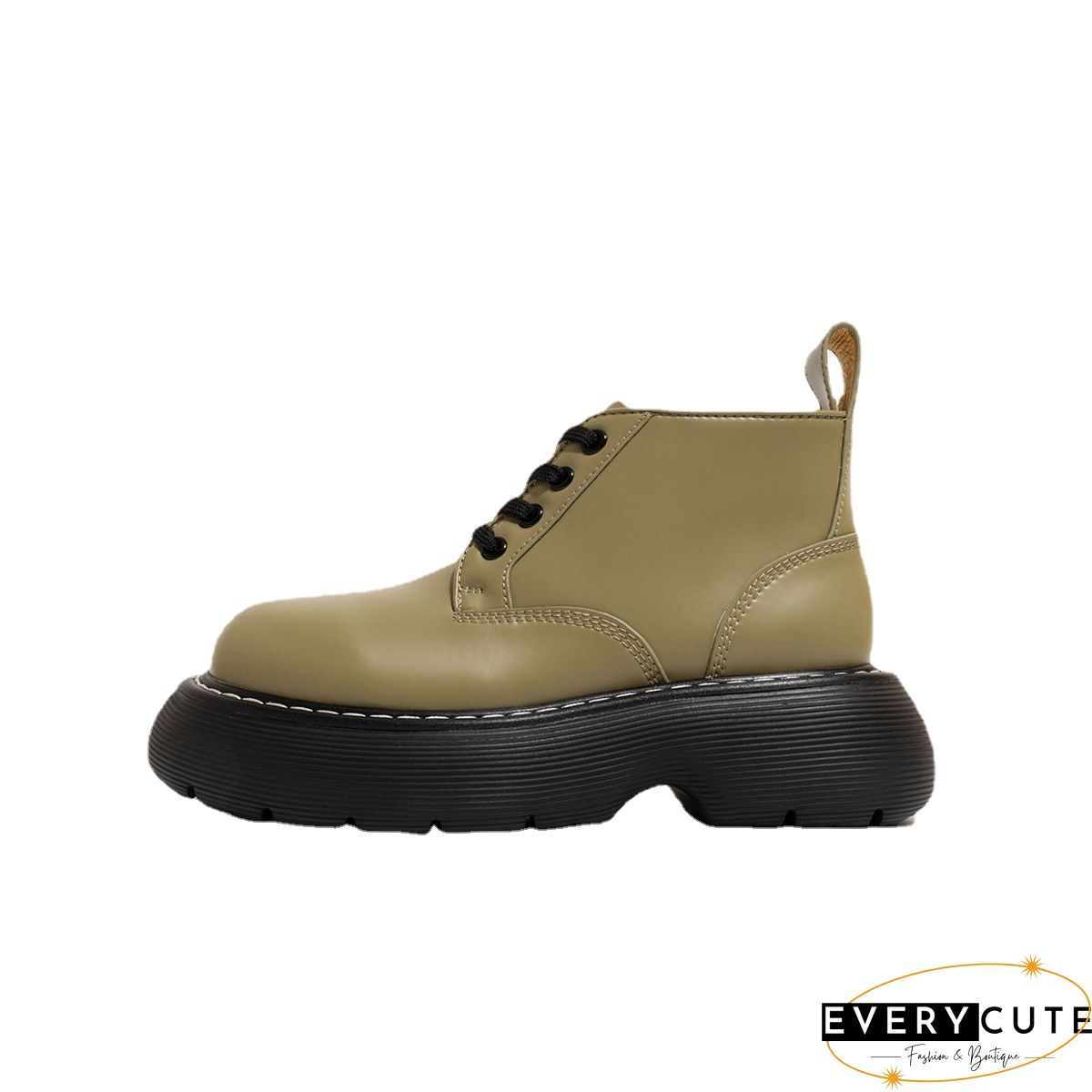 Round-toe Lace-up Solid Color Boots