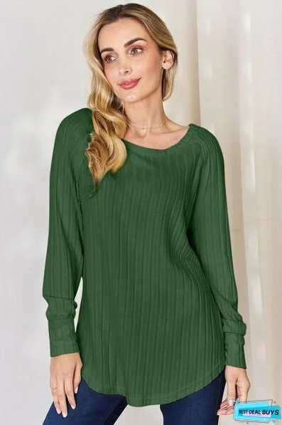 Basic Bae Full Size Ribbed Round Neck Slit T-Shirt