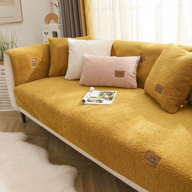 Nigikala Soild Color Sofa Covers Towel Soft Plush Couch Cover For Living Room Bay Window Pad L-shaped Sofa Decor