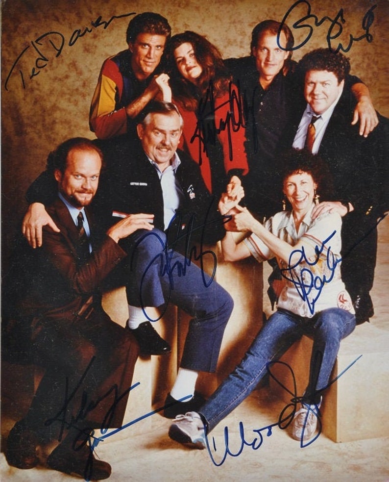 CHEERS CAST SIGNED Photo Poster painting X7 Ted Danson, Kirstie Alley, Rhea Perlman, George Wendt, Woody Harrelson, and Kelsey Grammer wcoa