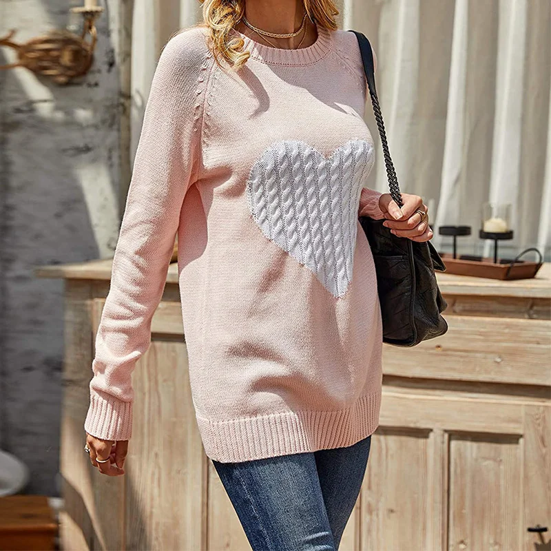 Wongn Wongn / Winter Women's Knit Sweater Plus Size Love Knit Long Sleeve Jumper Sweater Woman