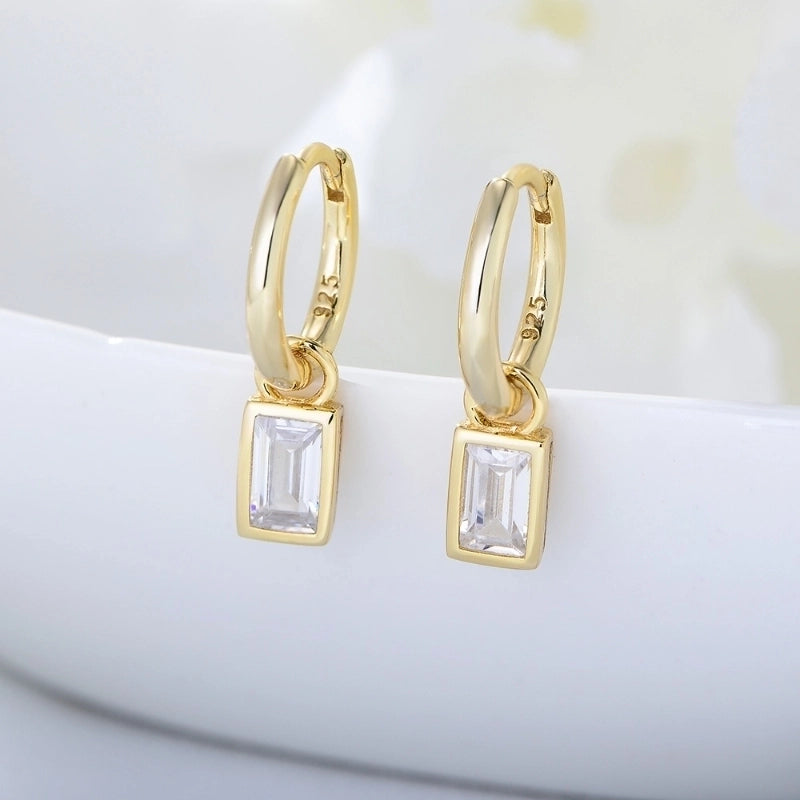 1 Pair 925 Sterling Silver Zircon Square Earrings