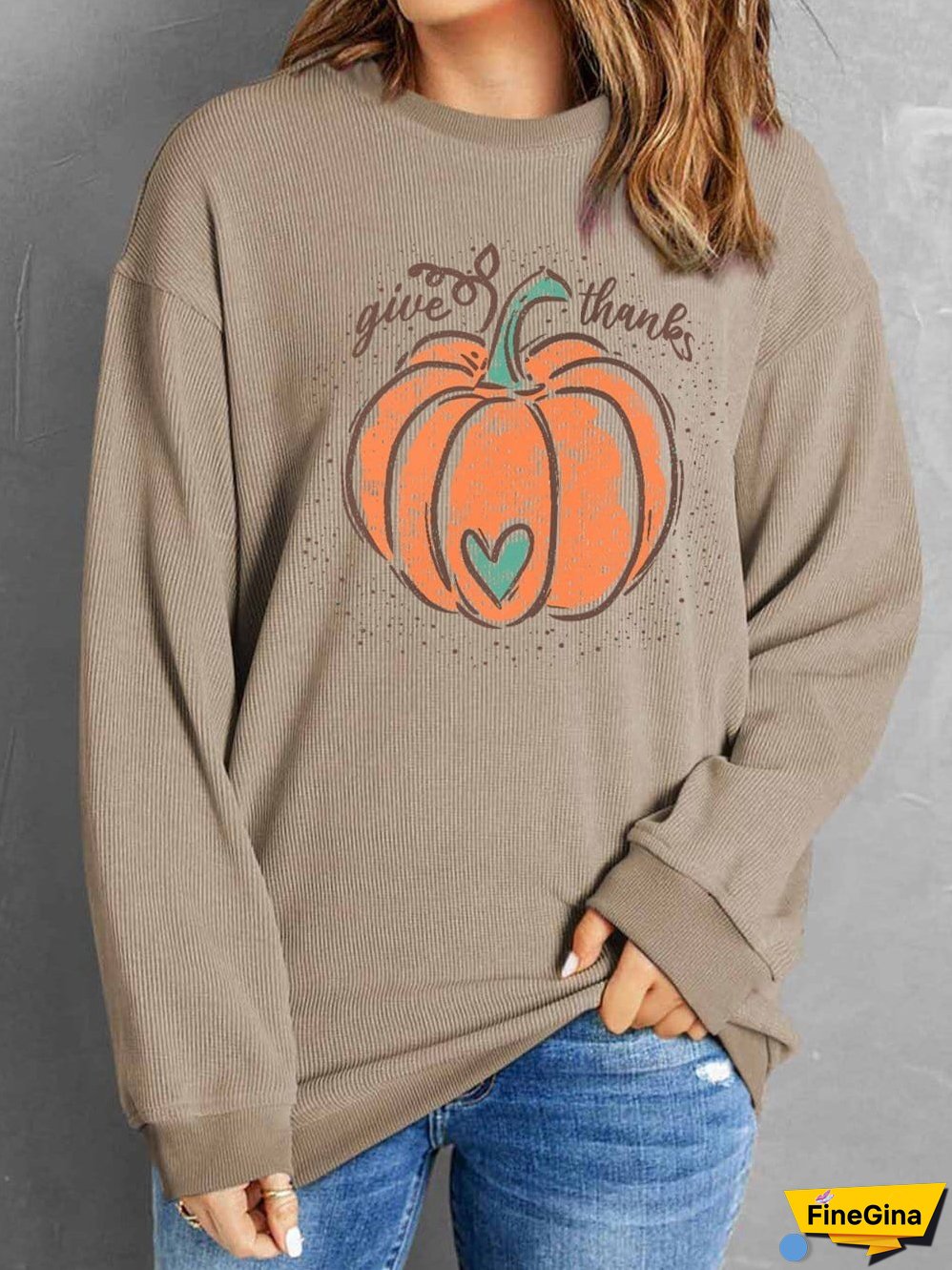 Pumpkin Graphic Corded Sweatshirt with Thankful Vibes