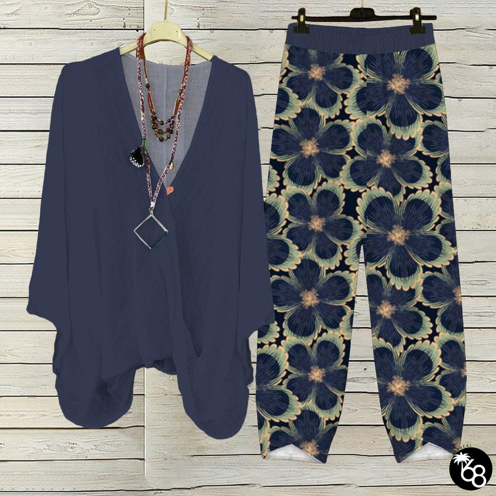 Distinctive Long Sleeve V-Neck Two Piece Set | 168DEAL