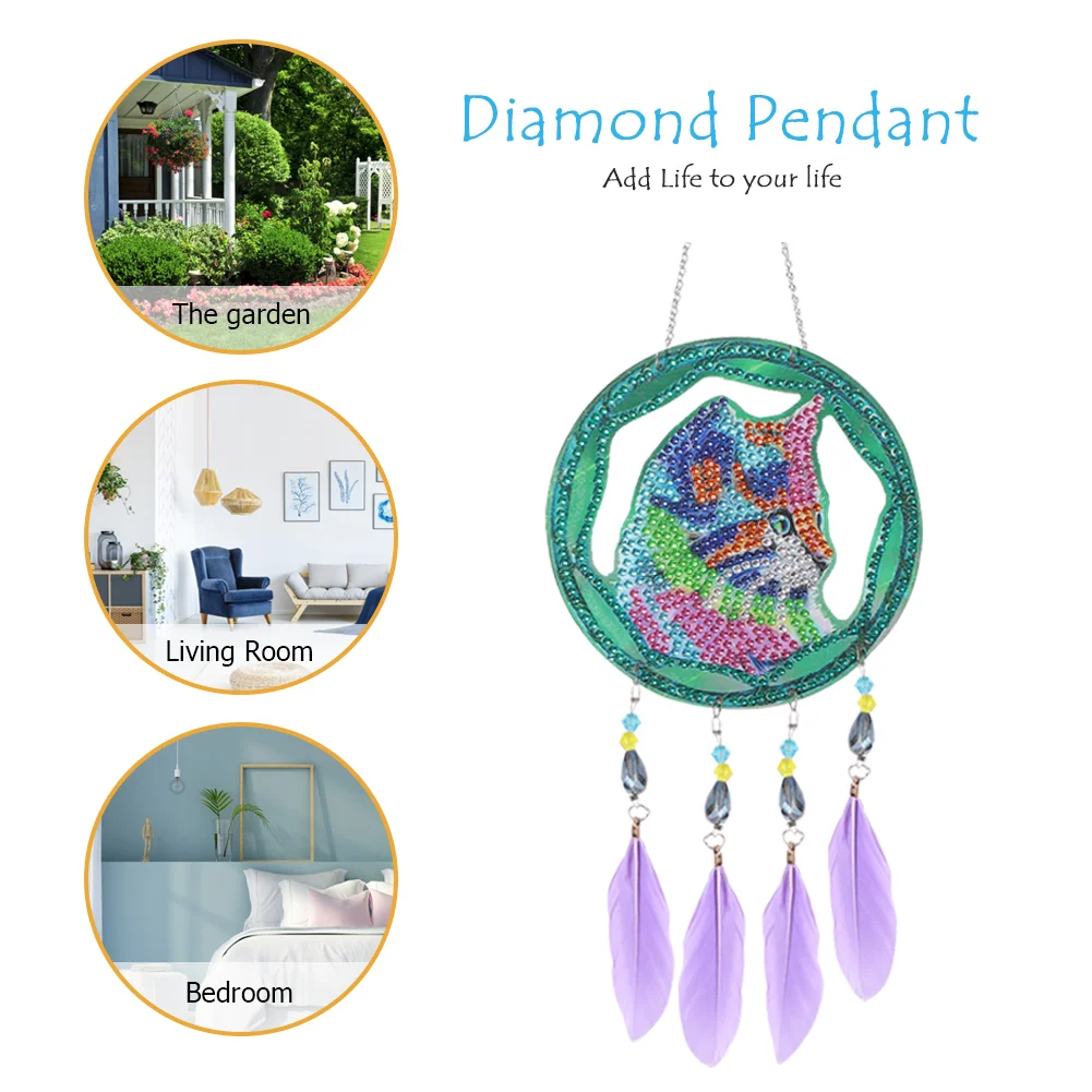 DIY Diamond Painting Dream Light Catcher Wind Chime - Cat