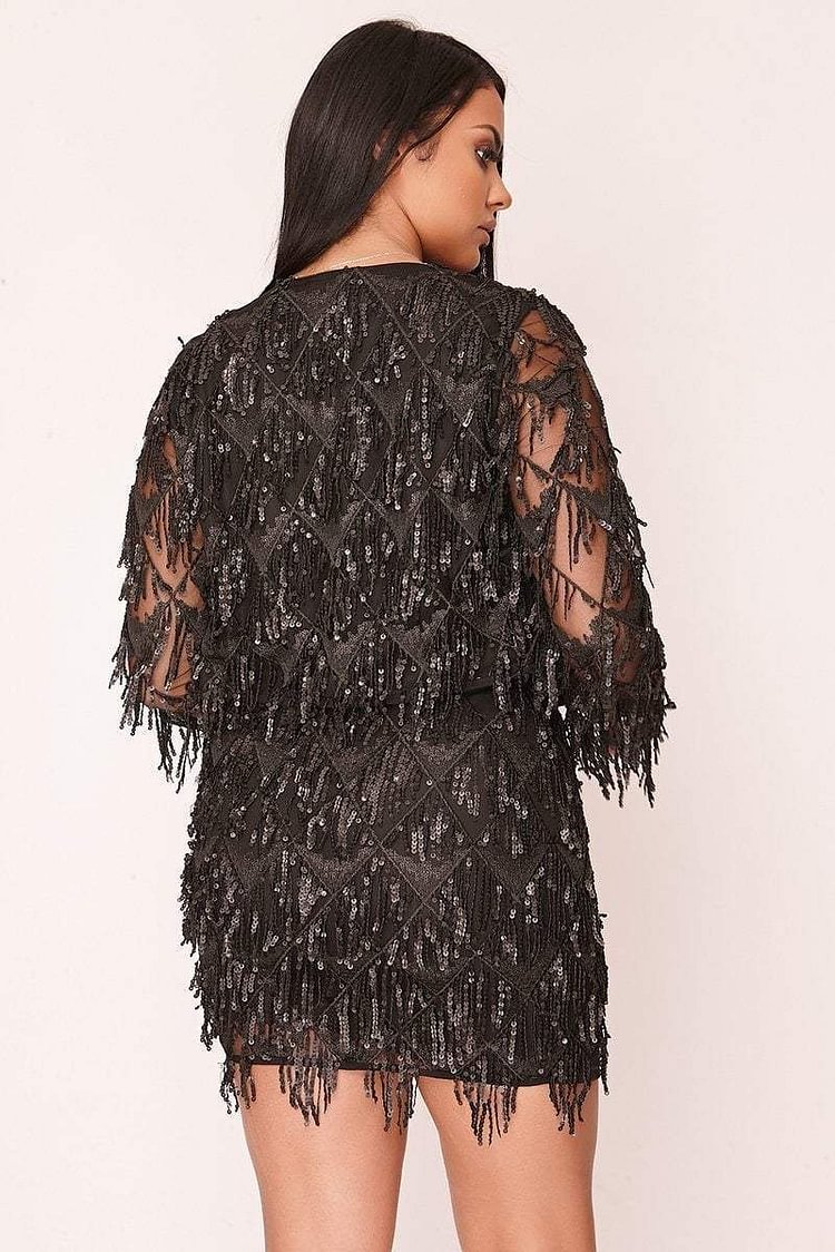 black sequin fringe jacket