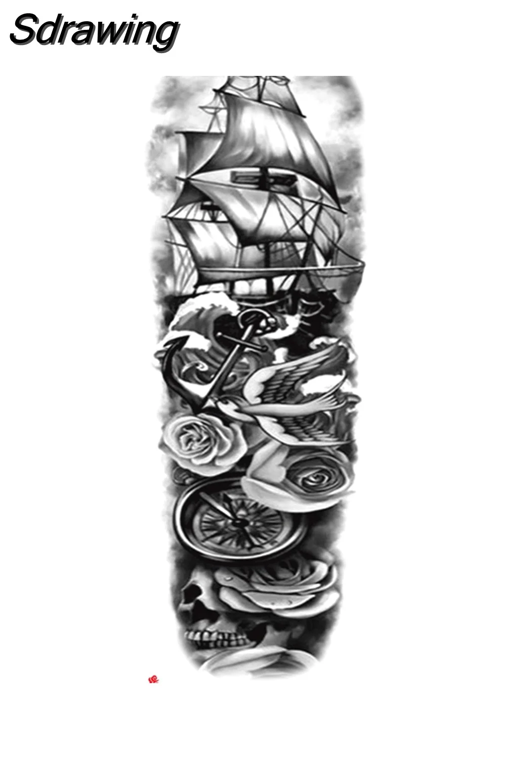 Sdrawing Arm Temporary Tattoo Wolf Lion Fish Horns Geometric Man Body Leg Rose Flower Phoenix Waterproof Sticker Cool Women Tatoo 715-0