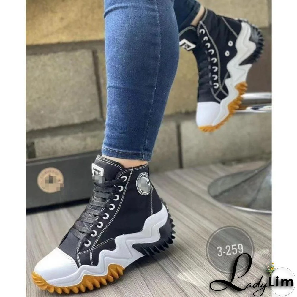 Platform High Canvas Shoes Women Summer Stylish 43 Plus Size Breathable Fashion Lace Up Casual Shoes