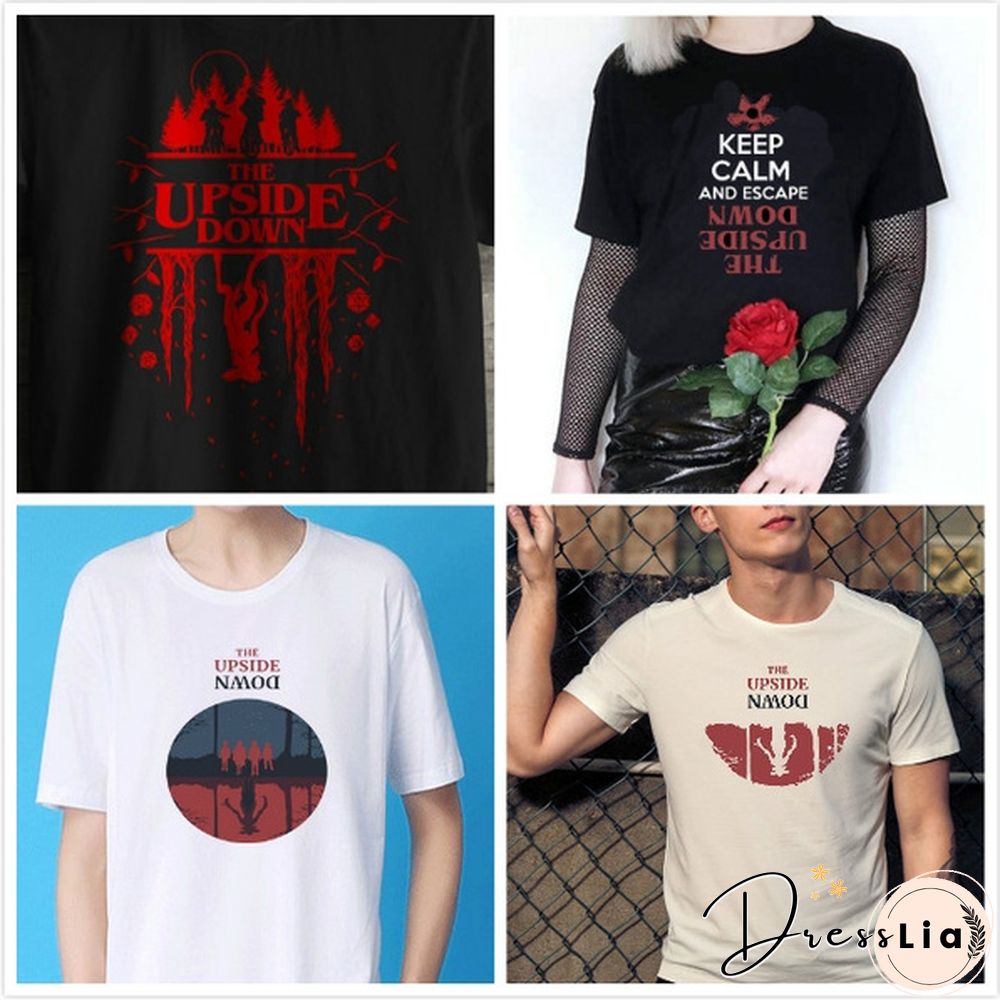 1Pcs Keep Calm And Stranger Things Tee - The Upside Downuff0Cdemogorgon Tee T Shirt Women Stranger Things Design Ladies T-Shirts Looking For The Upside Down T-Shirt Short Sleeve Tops Girl Tee