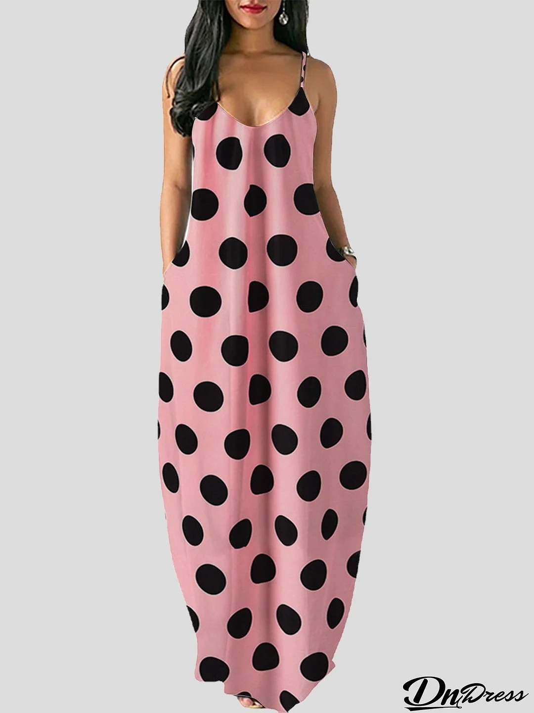 Polka Dot Deep V-neck Sling Mopping Skirt