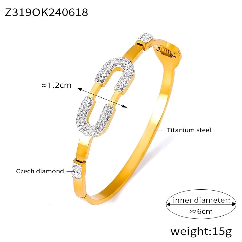 Casual Minimalist Round Lines 304 Stainless Steel 18K Gold Plated Rhinestones Bangle In Bulk