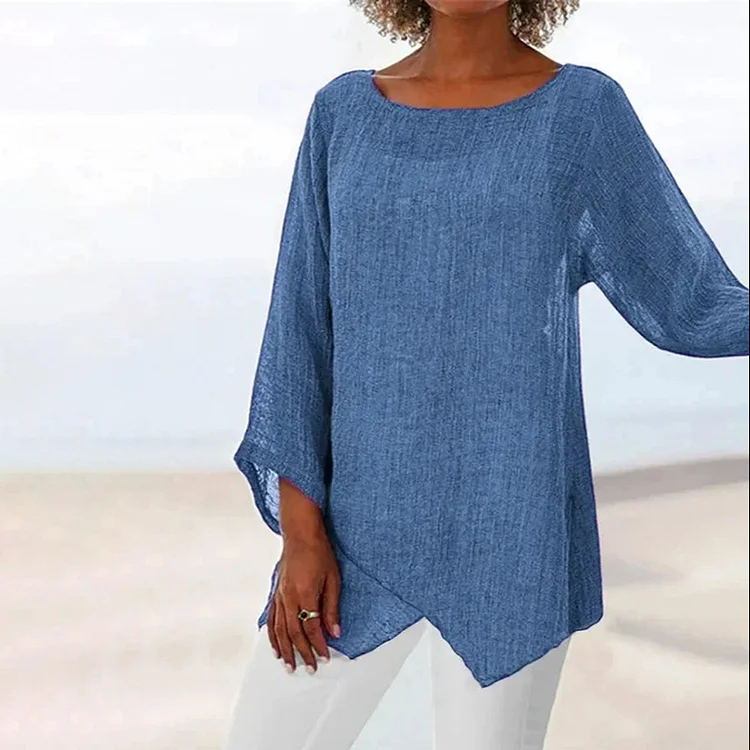 Comstylish Casual Loose Asymmetrical Linen T-Shirt