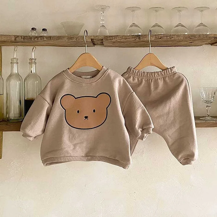 Toddler Boy/Girl Adorkable Bear Print Pullover Sweatshirt and Casual Pants Set