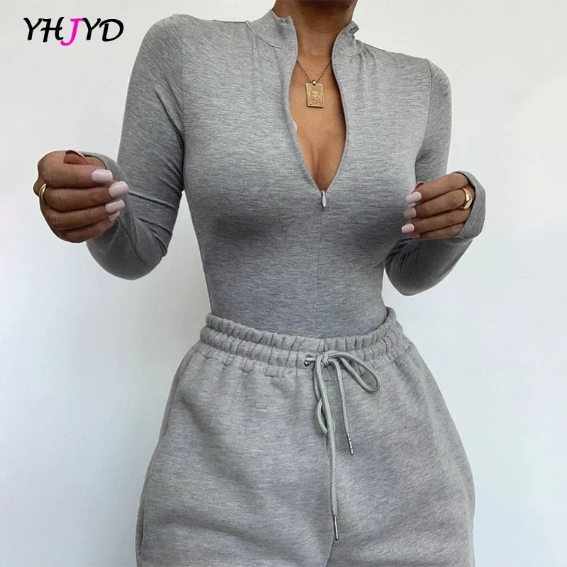 Long sleeve Bodysuit Women 2020 Winter Velvet lining Warm Body Women's O-neck Zip Up Stretch Bodysuits Sexy Female Outfits