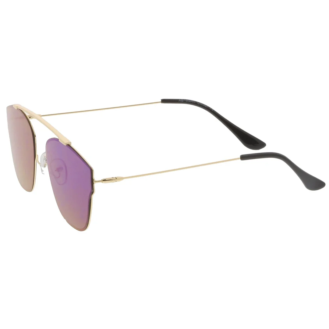 Modern Ultra Slim Metal Curved Crossbar Colored Mirror Flat Lens Pantos glasses 57mm